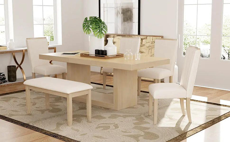 TOPMAX Contemporary 6-Piece Extendable Pedestal Dining Table Set by HouseOfZazla