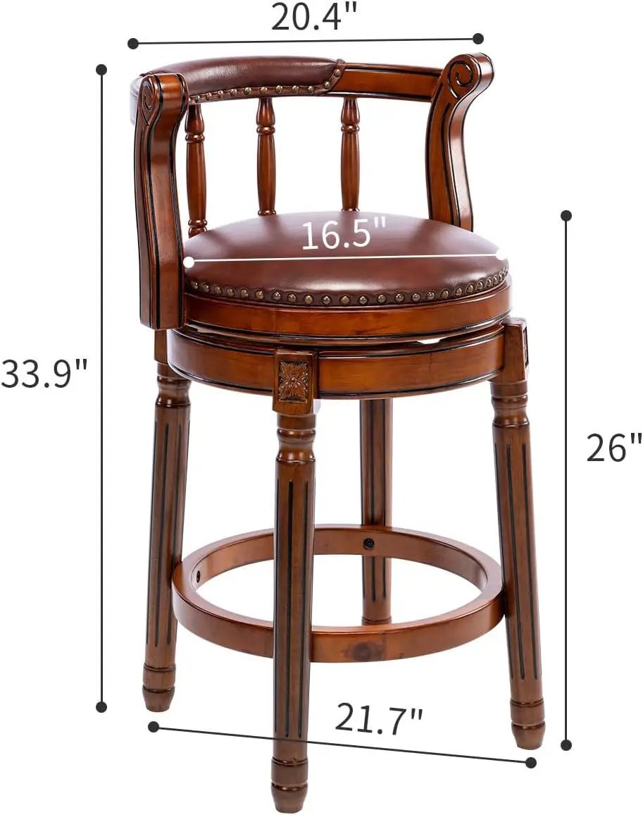 Swivel Cow Top Wooden Bar Stool, 360 Degree Swivel Bar Height Chair With Backs For Home Kitchen Counter by Unique Piece Furniture