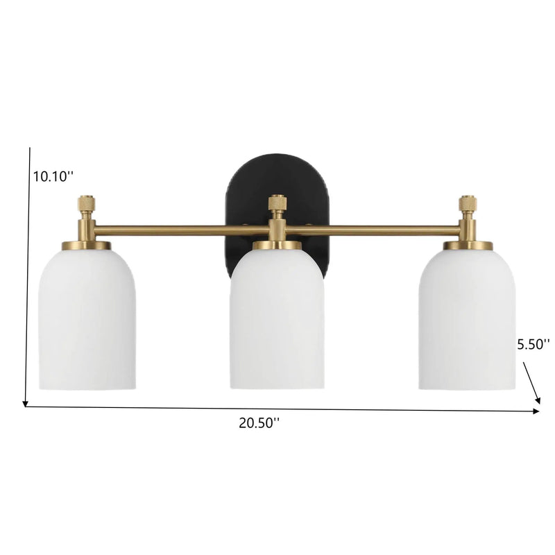 Meadows - 3 Lights Vanity Brush Bathroom Wall Light For Bathroom Over Mirror - Black / Gold / White by Unique Piece Furniture