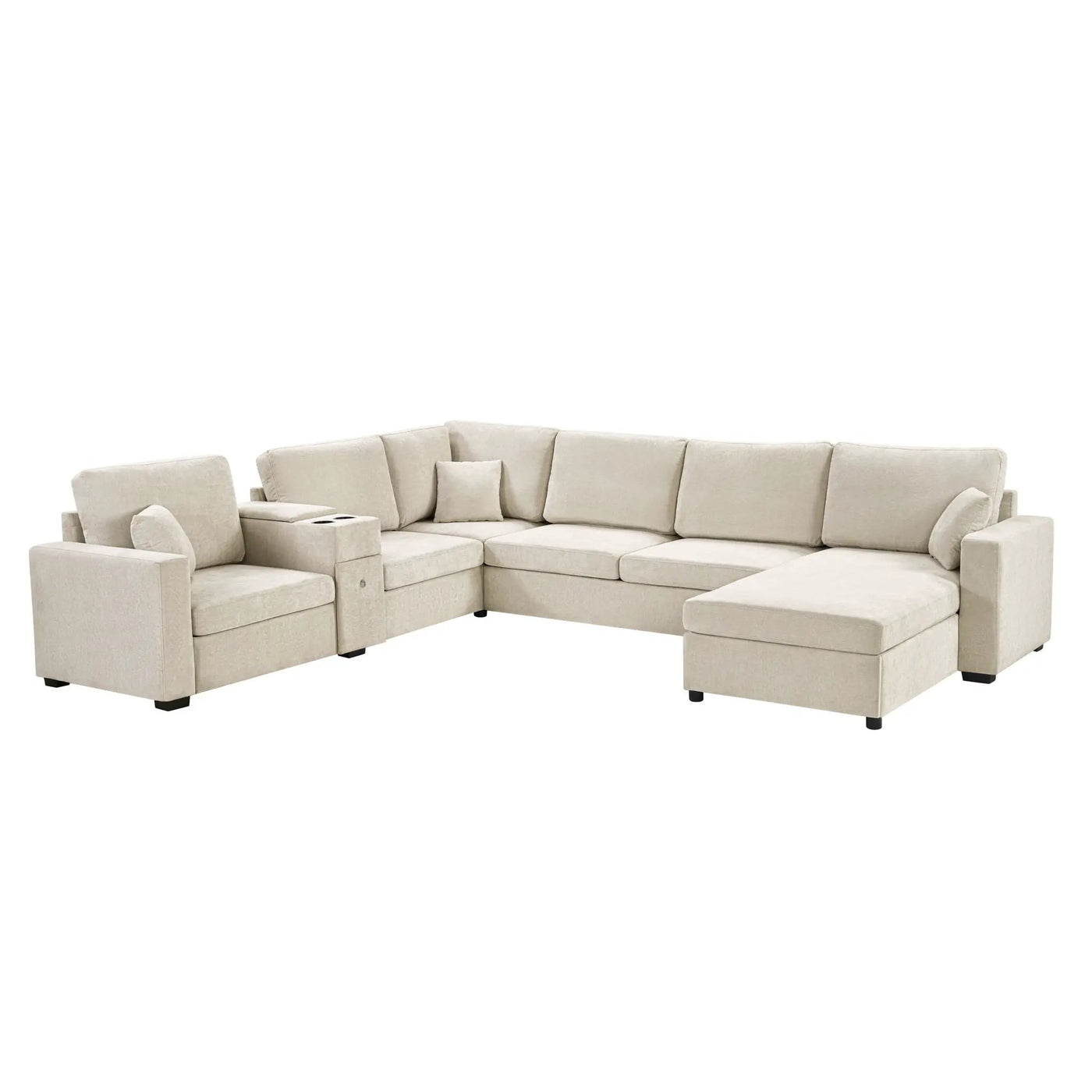 Modular 5 Seat U-Shape Sectional Sofa With Chaise Lounge, Built In Cup Holders And Storage Drawer by HouseOfZazla