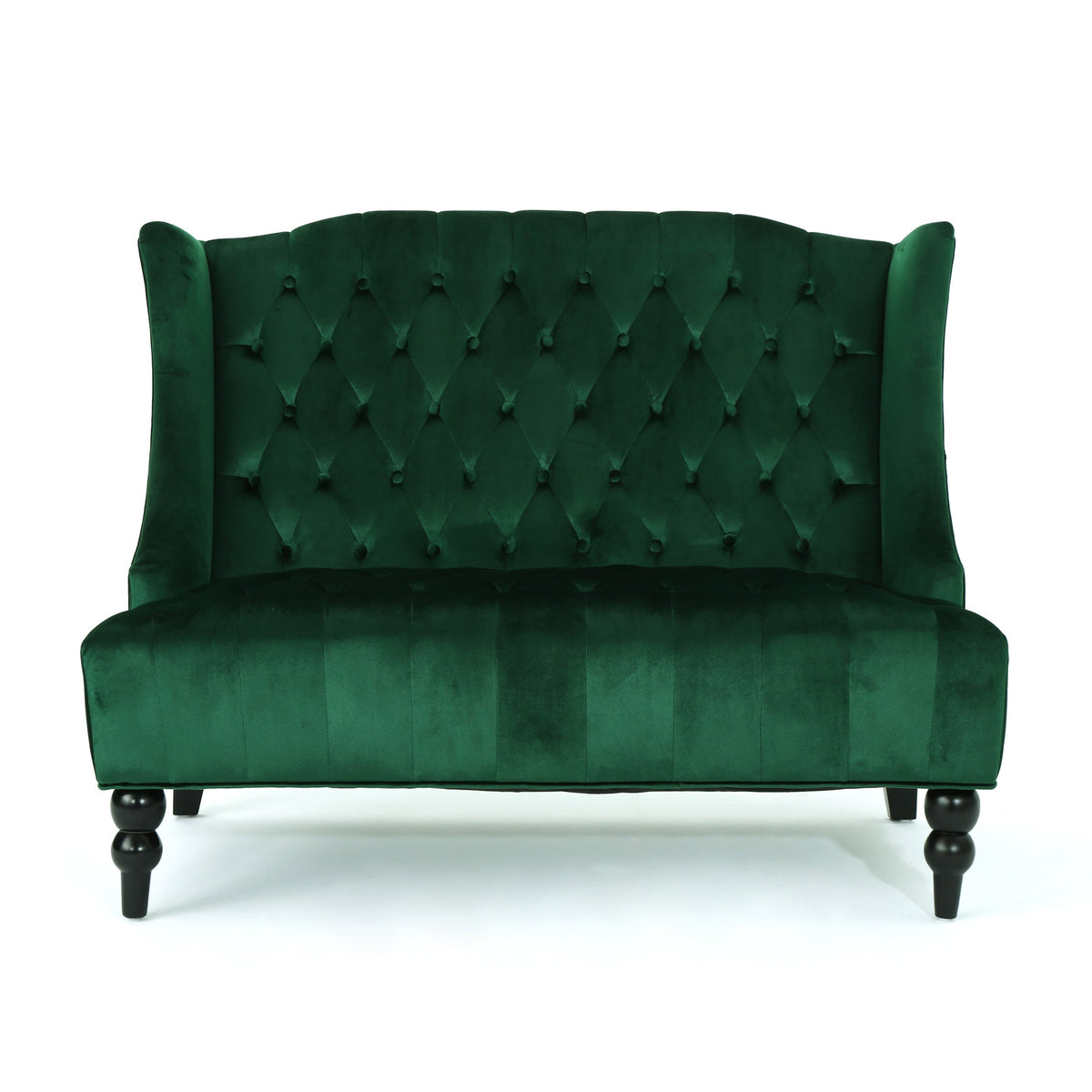 Modern Glam Velvet Loveseat with Button-Tufted Detail - Emerald, photo 3 of 10