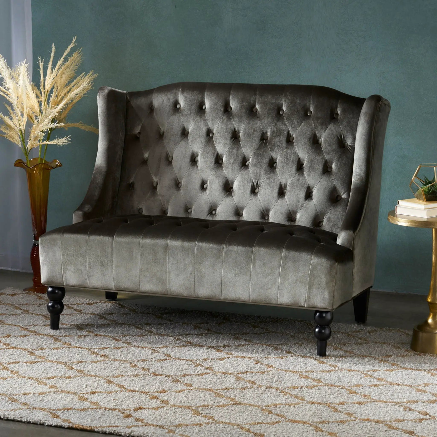 Nurturing Upholstered Loveseat With Wing Back And Diamond Tufting by HouseOfZazla