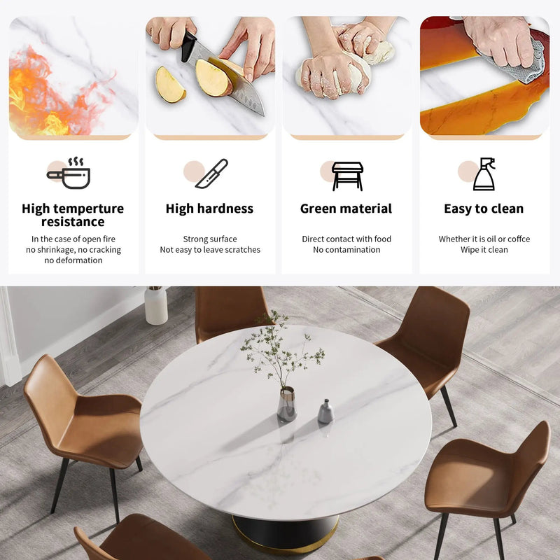 Modern Artificial Stone Round Carbon Steel Base Dining Table, Can Accommodate 6 People by Unique Piece Furniture