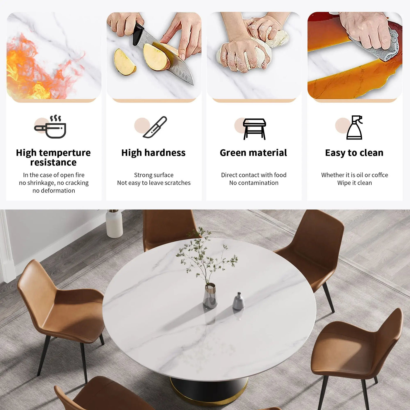 Modern Artificial Stone Round Carbon Steel Base Dining Table, Can Accommodate 6 People by HouseOfZazla