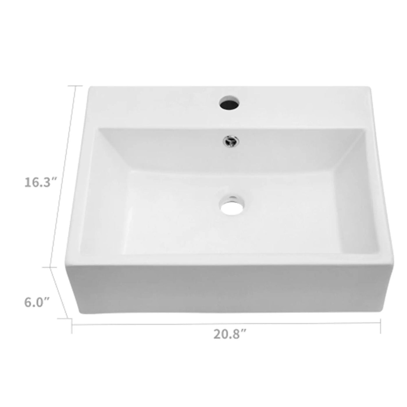 Modern Ceramic Rectangular Wall Mounted Bathroom Sink With Faucet Hole & Overflow by HouseOfZazla