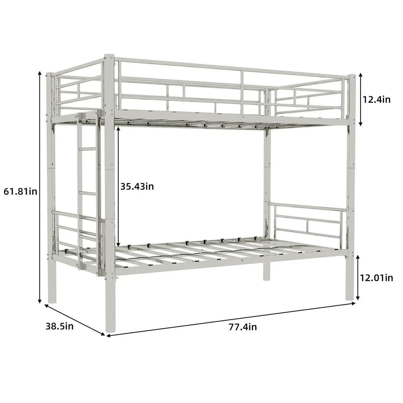 Metal Bunk Bed For Kids, Convertible Bedframe With Ladders & Guardrail by HouseOfZazla