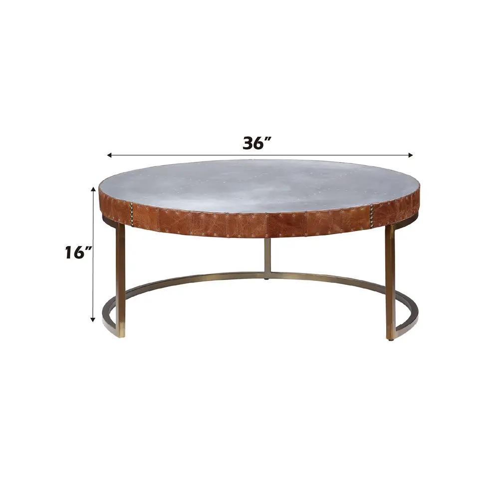 Tamas - 16" Coffee Table - Aluminum & Cocoa Top Grain Leather by Unique Piece Furniture
