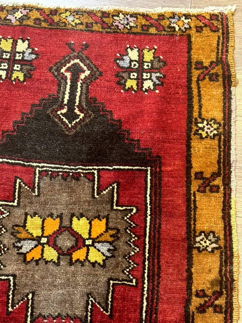 Turkish Yastik Rug 2x3, Geometric Medallion, Small Turkish Wool Rug, Red by Jewel Rugs