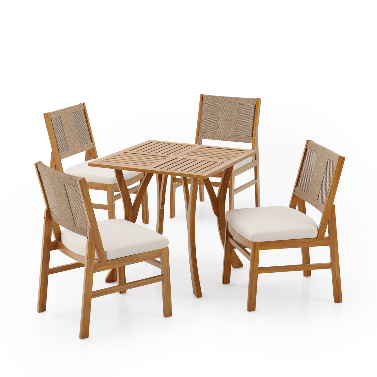 5-Piece Acacia Wood Outdoor Patio Dining Set, photo 2 of 10