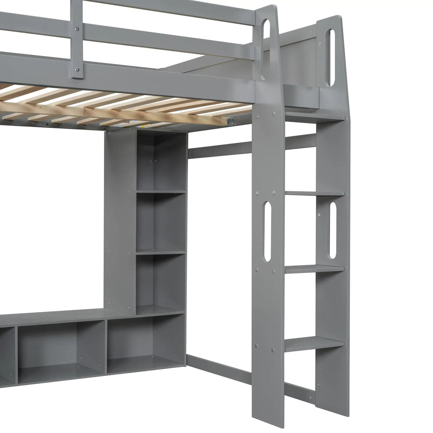 Gaming Loft Bed With Desk, Multi Storage Shelves, LED Lighting, And Hanging Clothes Rack by HouseOfZazla