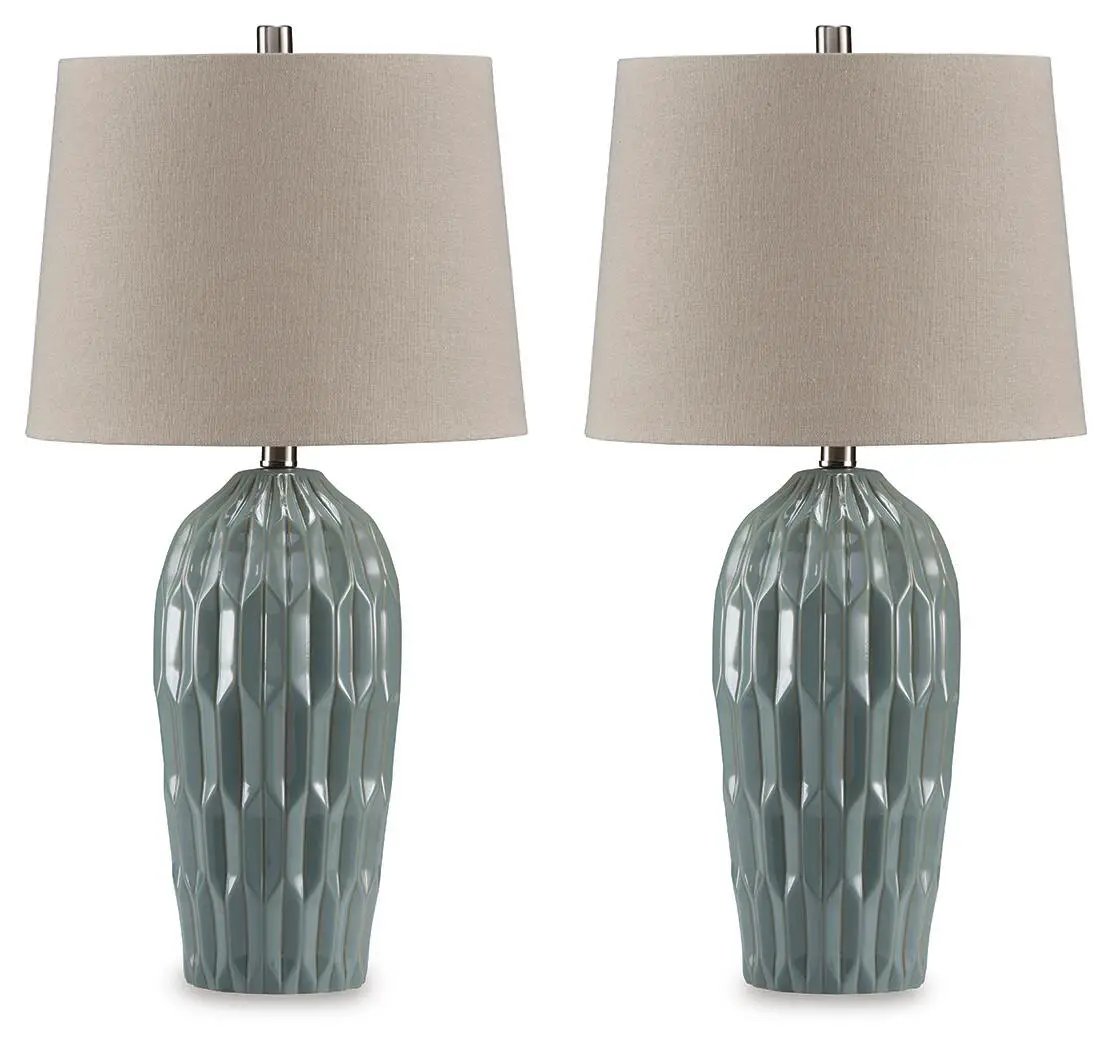 Hadbury - Ceramic Table Lamp (Set of 2) - Pale Blue / Teal by Unique Piece Furniture