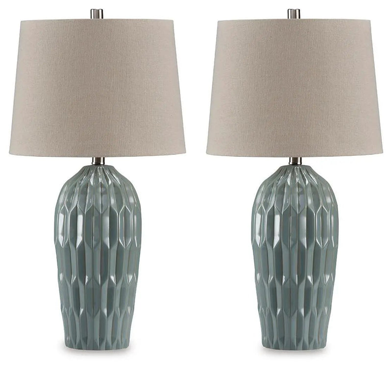 Hadbury - Ceramic Table Lamp (Set of 2) - Pale Blue / Teal by Unique Piece Furniture