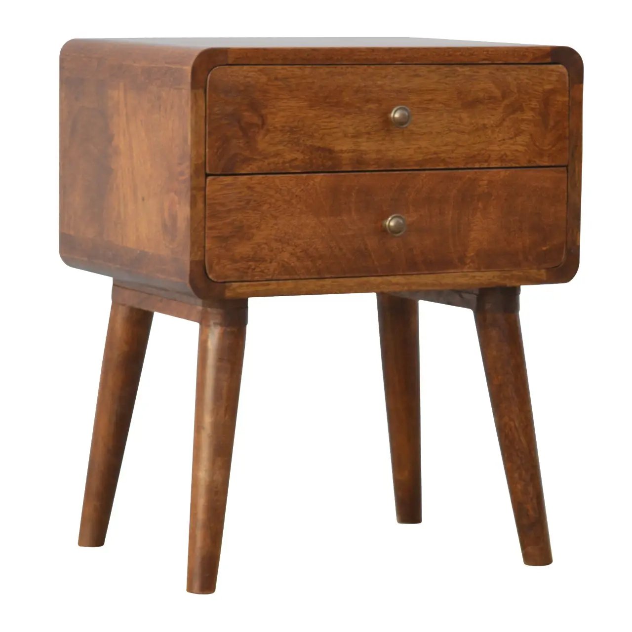 Solid Wood Curved Nightstand, 2-Drawers, Chestnut by HouseOfZazla