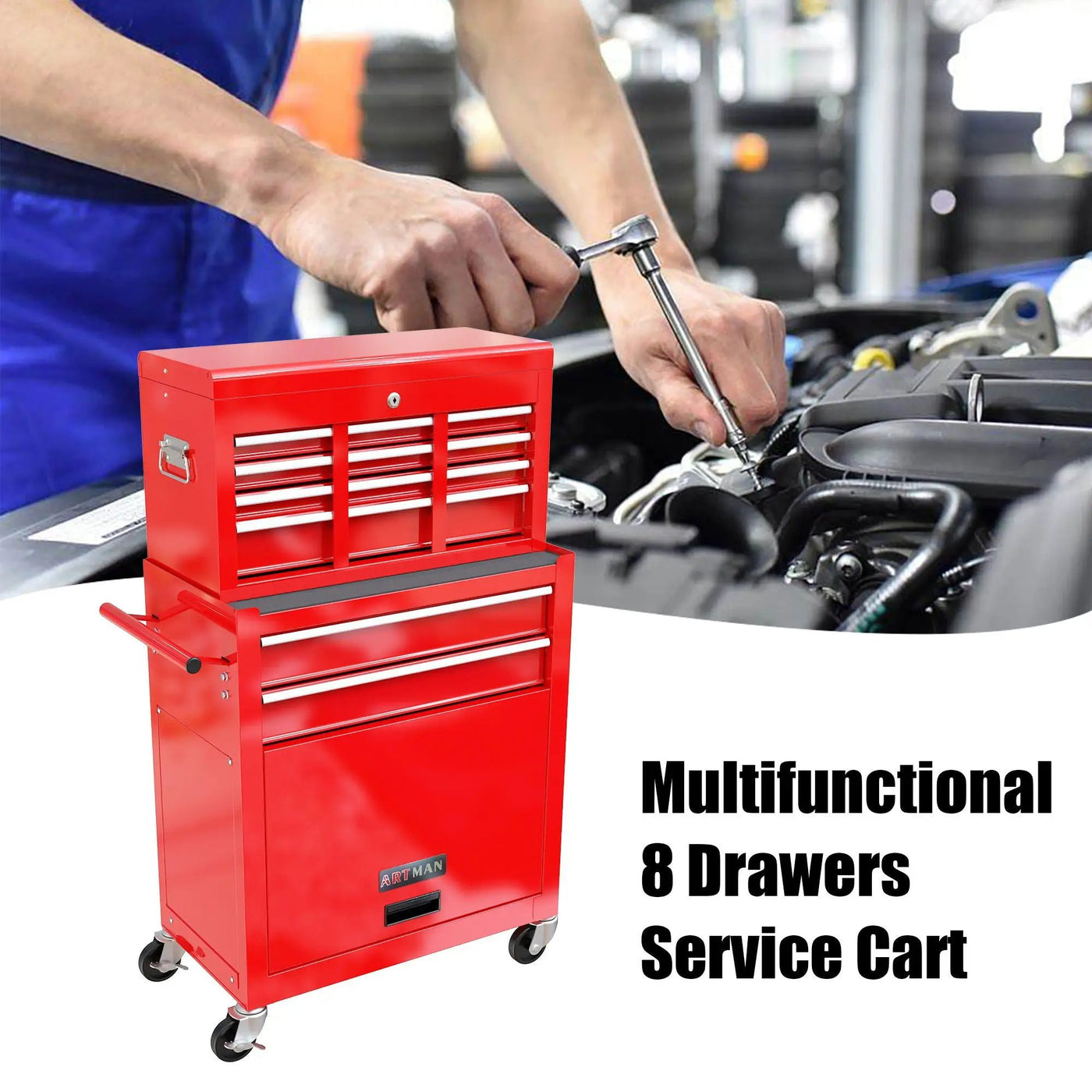 High Capacity Rolling Tool Chest With Wheels And Drawers, Storage Cabinet by HouseOfZazla