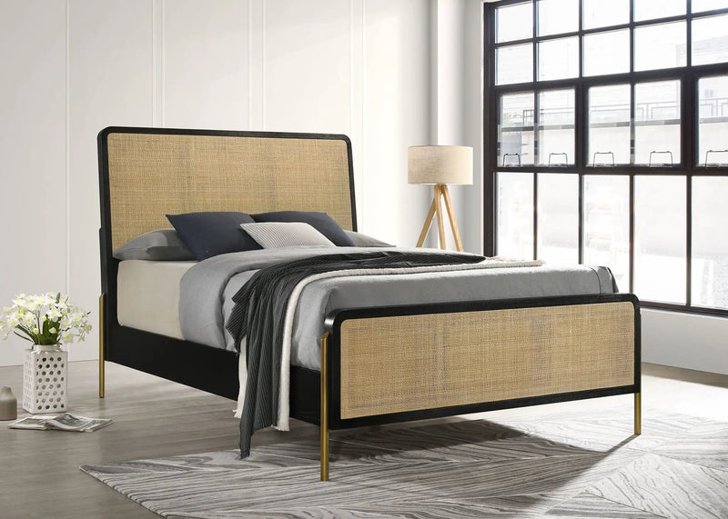 Arini Rattan California King Panel Bed Black and Natural by Unique Piece Furniture