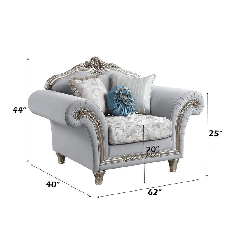 Pelumi - Chair With 3 Pillows - Light Gray Linen & Platinum by Unique Piece Furniture