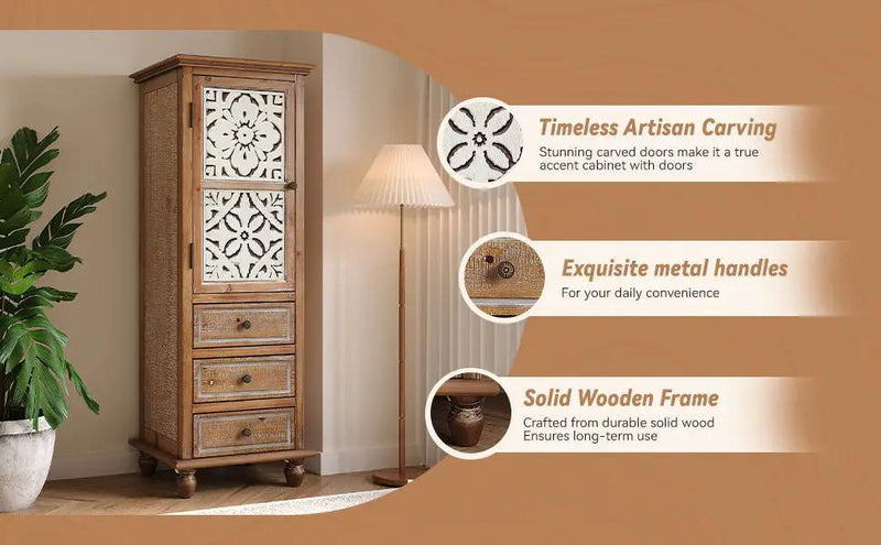 Rustic Wooden Storage Cabinet with Decorative Cutout Door & 3 Drawers by HouseOfZazla