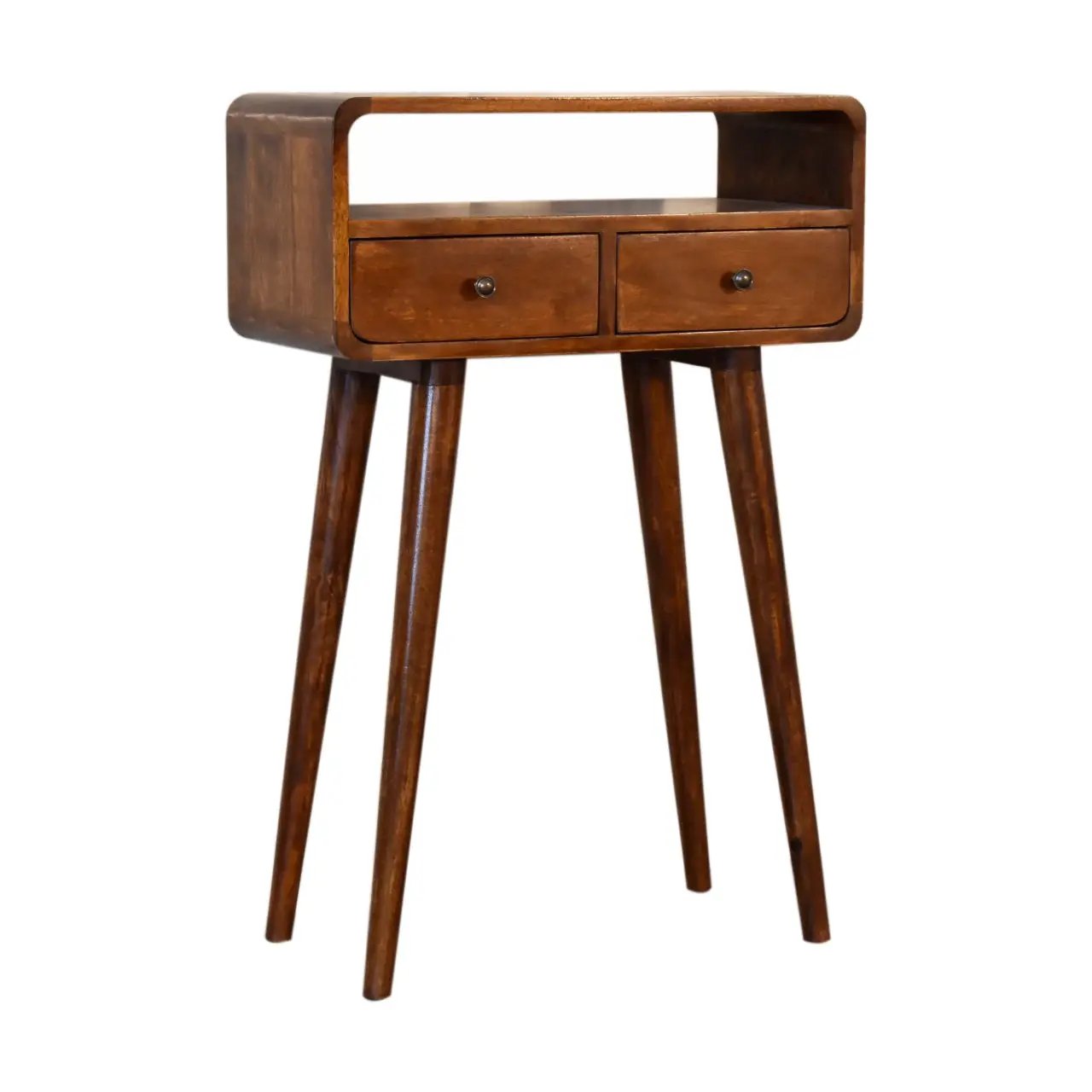 Solid Wood Mini Console Table, 2 Drawers, 1 Open Slot by HouseOfZazla