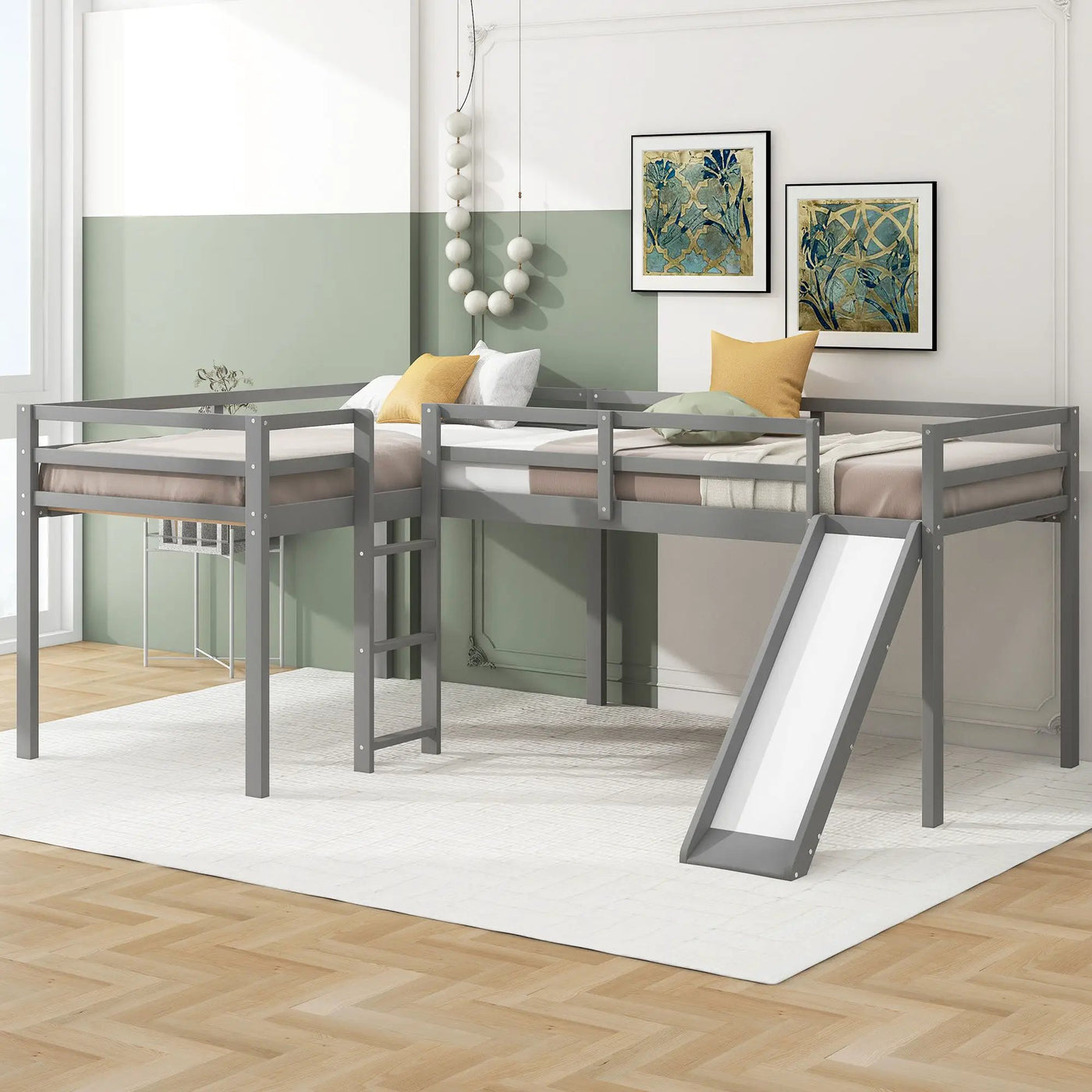 L Shaped Loft Bed With Ladder And Slide by HouseOfZazla