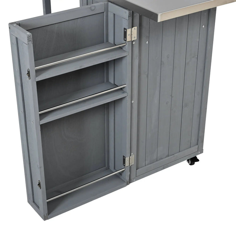 Outdoor Kitchen Island Fir Wood Prep Station with Stainless Steel Top by HouseOfZazla