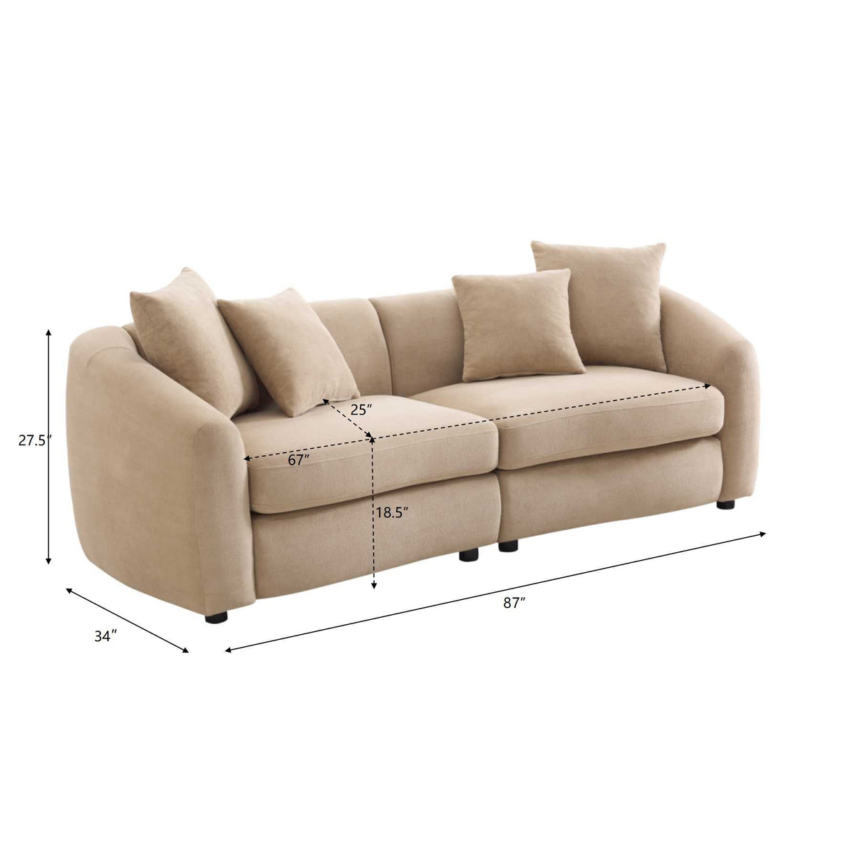 Modern Curved 3 Seater Velvet Sofa with Sturdy Wood Frame - Orange or Camel, photo 4 of 4