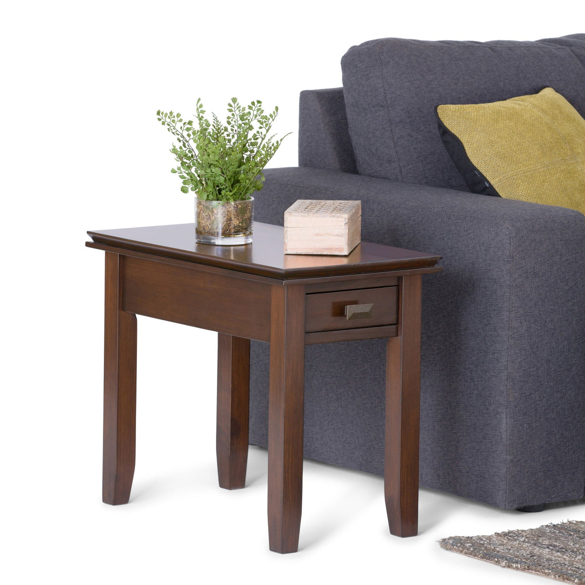 Handcrafted Narrow Side Table with Functional Drawer - Dark Brown, photo 2 of 6