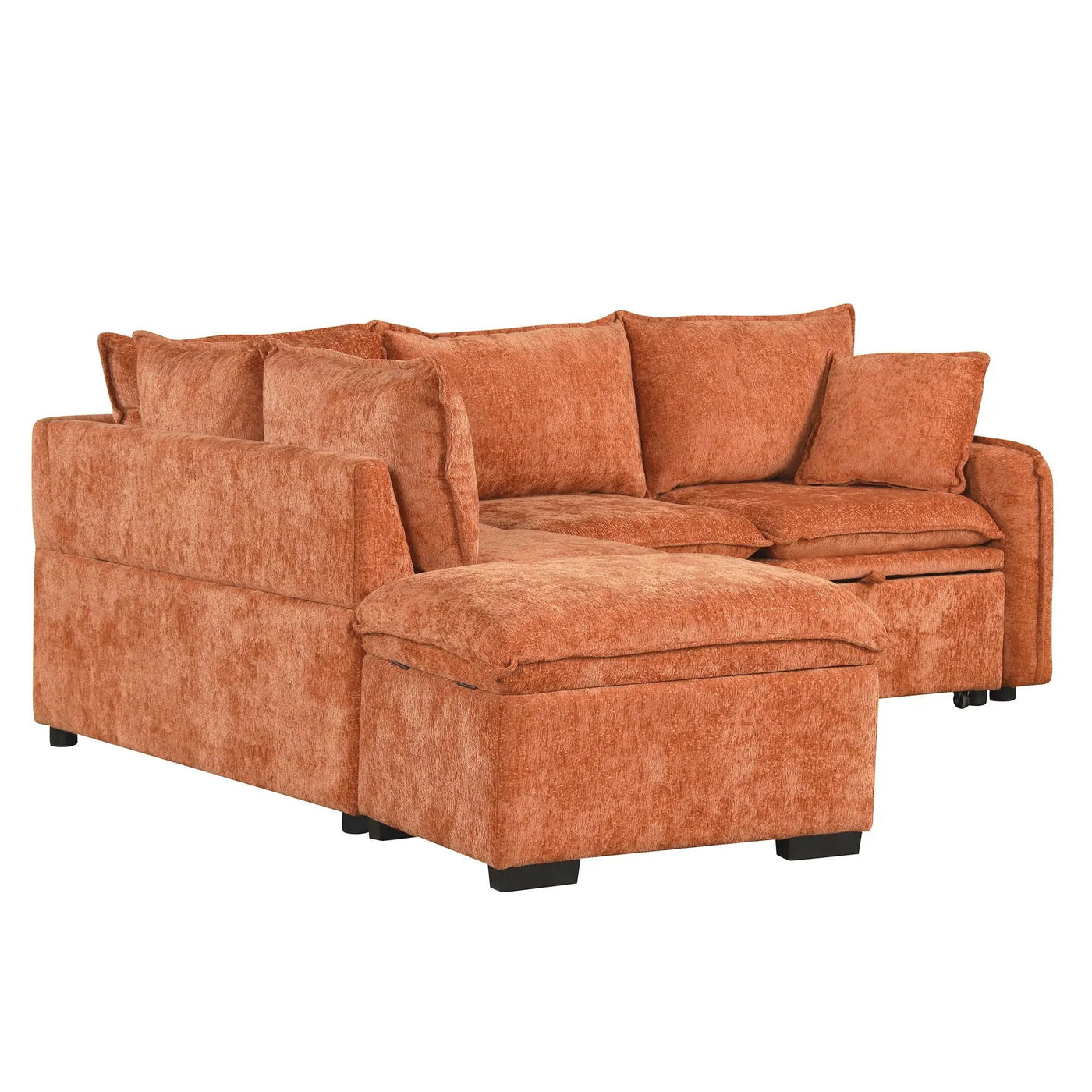 Convertible Sofa Bed Sectional Sofa Sleeper L-Shaped Sofa With A Storage Ottoman, Two Pillows, Two Power Sockets And Two USB Ports For Living Room by HouseOfZazla