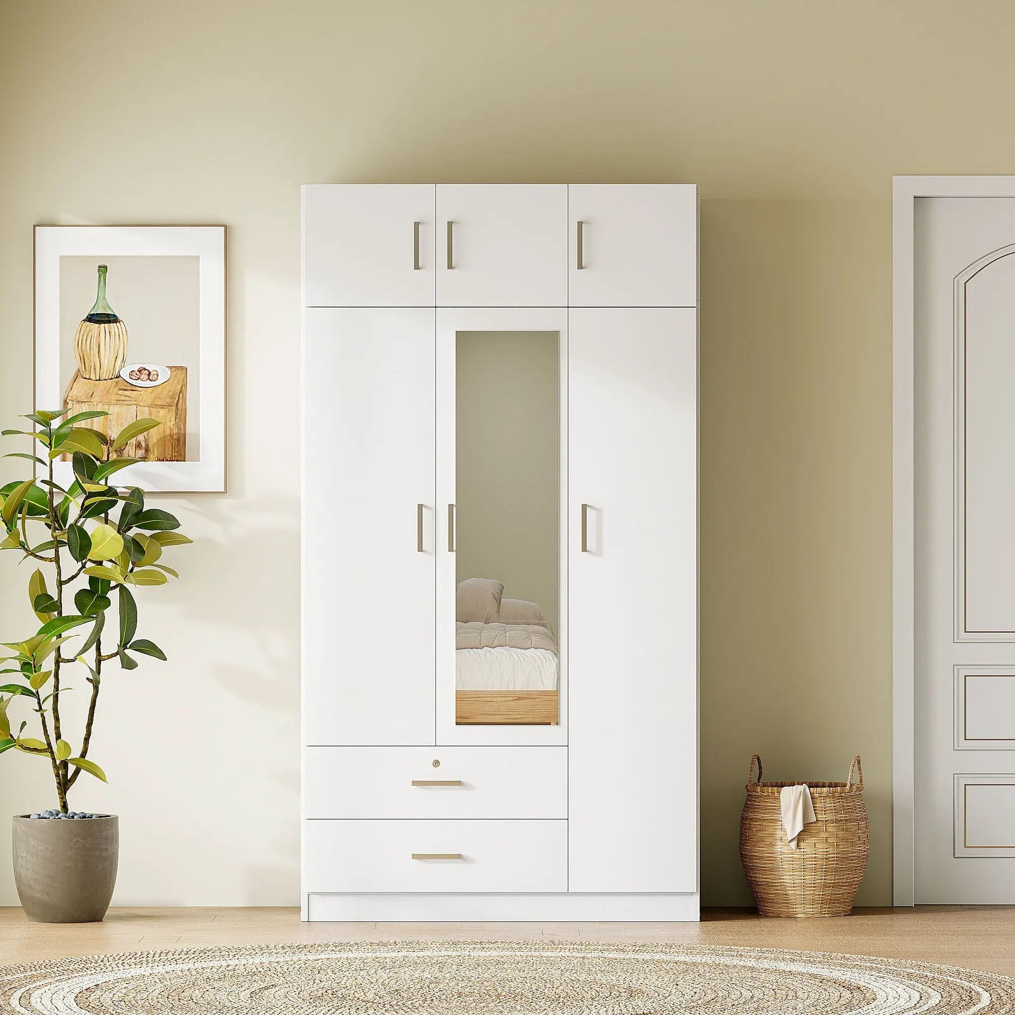 Modern 3 Door Mirror Wardrobe With 2 Drawers And Top Cabinet by HouseOfZazla