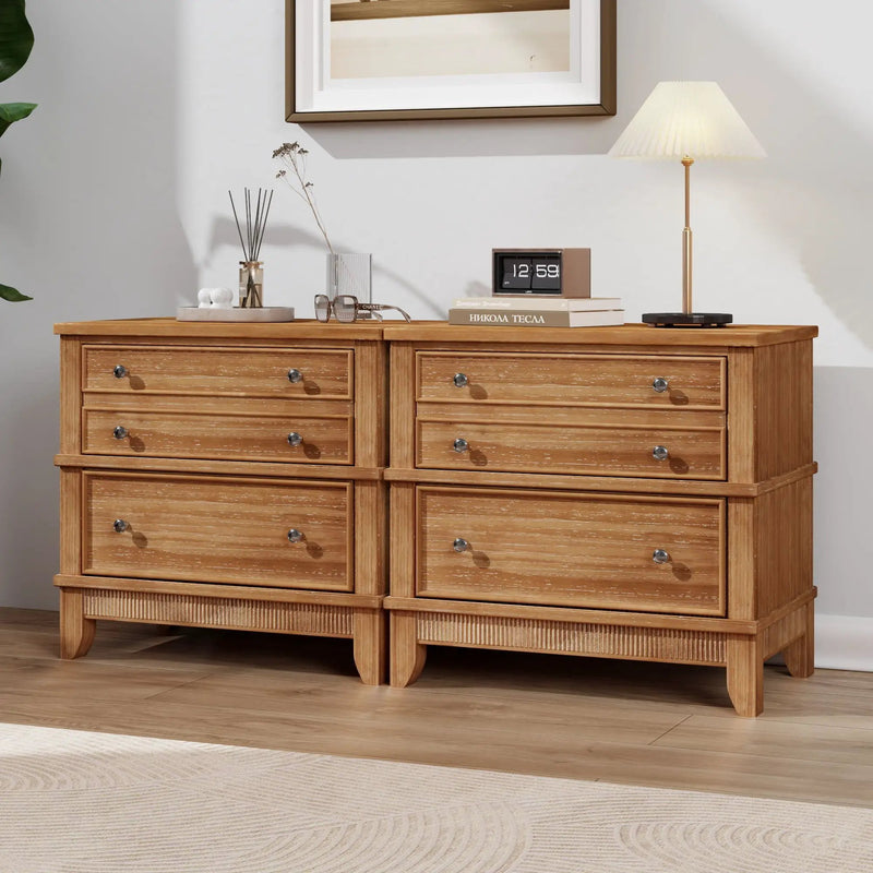 Hazel - 3 Drawer Side Table For Living Room, Hallway, Entryway (Set of 2) - Natural by Unique Piece Furniture