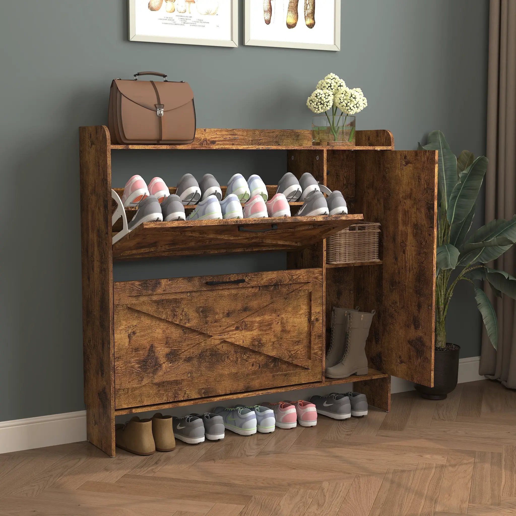 Shoe Storage Cabinet with 2 Flip Drawers by HouseOfZazla
