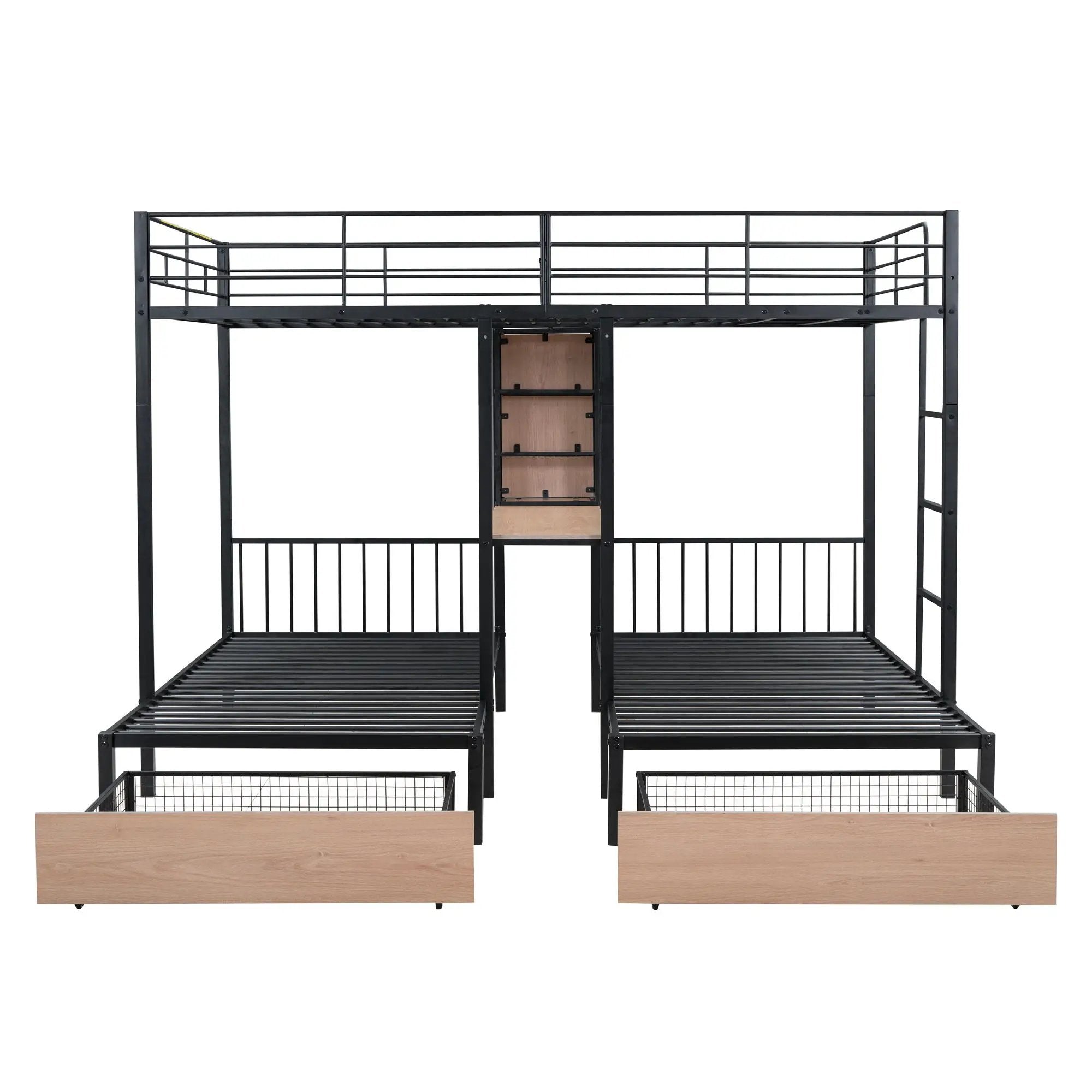 Triple Bunk Bed With Drawers, Multi-Functional Frame With Desks And Shelves In The Middle by HouseOfZazla