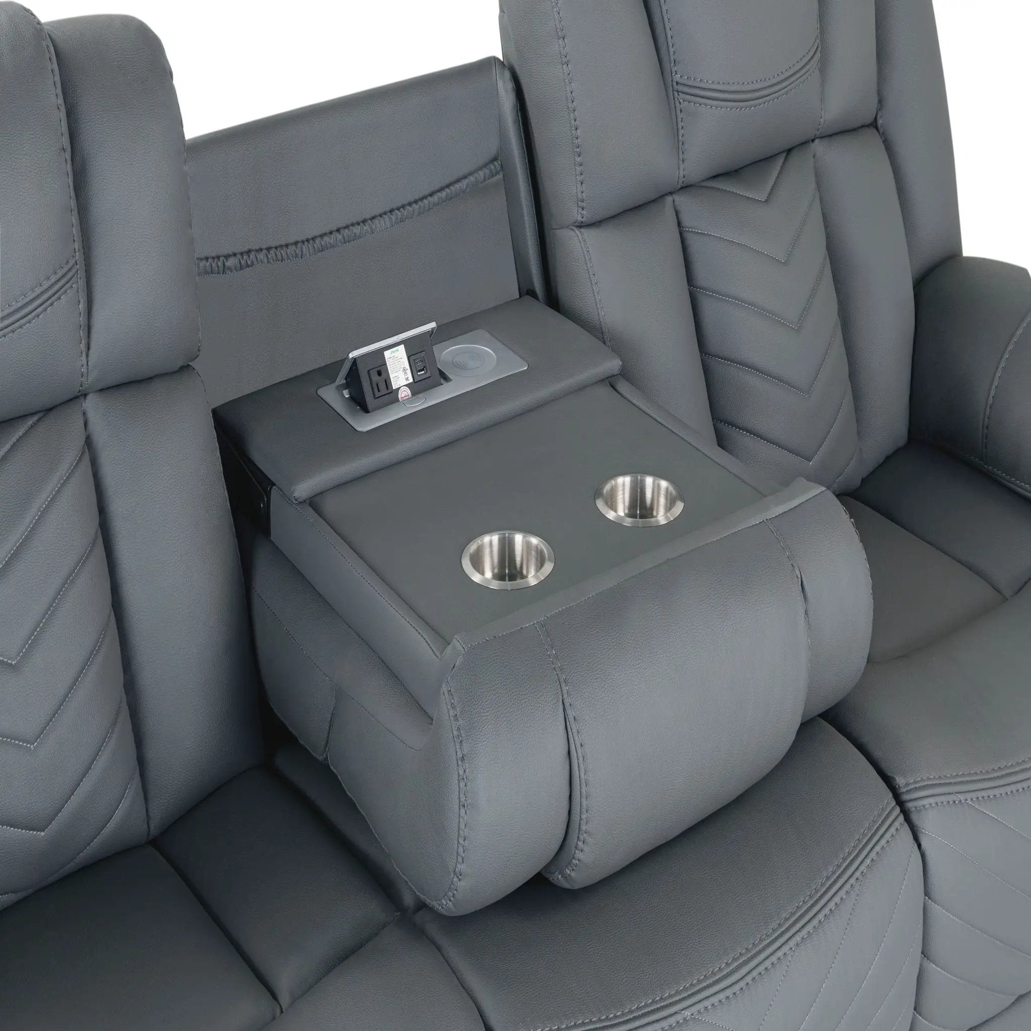 Raize - 10 Power Reclining Sofa With DDT, WC And LED - Gray by HouseOfZazla