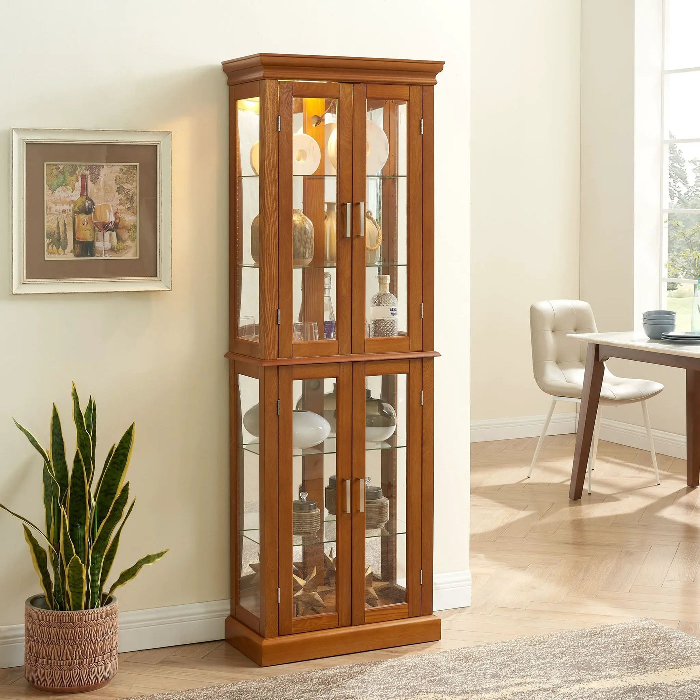 Lighted Curio Cabinet With Adjustable Shelves and Mirrored Back Panel by HouseOfZazla