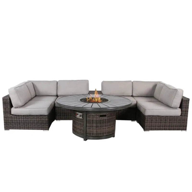 Rattan Patio Set With Comfortable Cushions And Fire Pit by Unique Piece Furniture