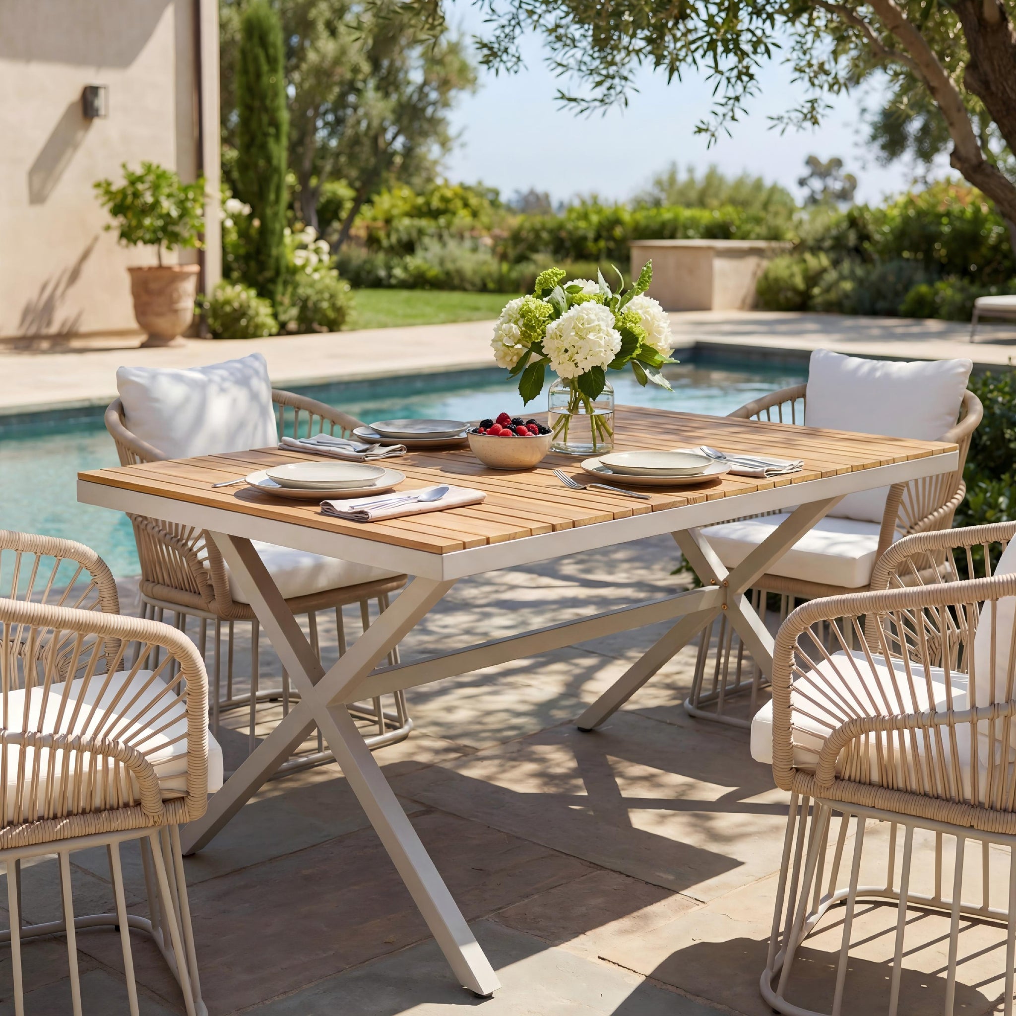 Teak Wood Top Outdoor Table with Steel Frame by HouseOfZazla