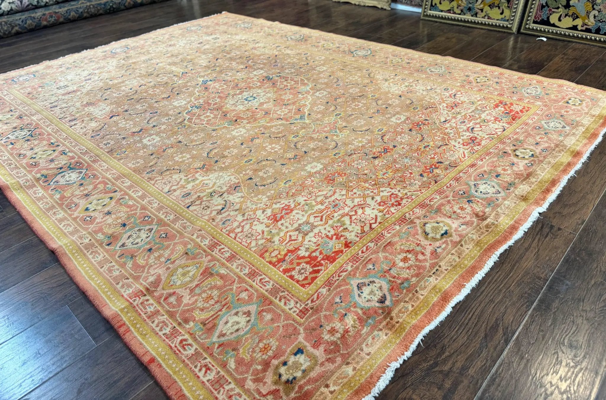 Antique Persian Tabriz Khoy Rug 8x10, Handmade Wool Carpet, Light Green Beige, Vintage Rug for Modern Home by Jewel Rugs