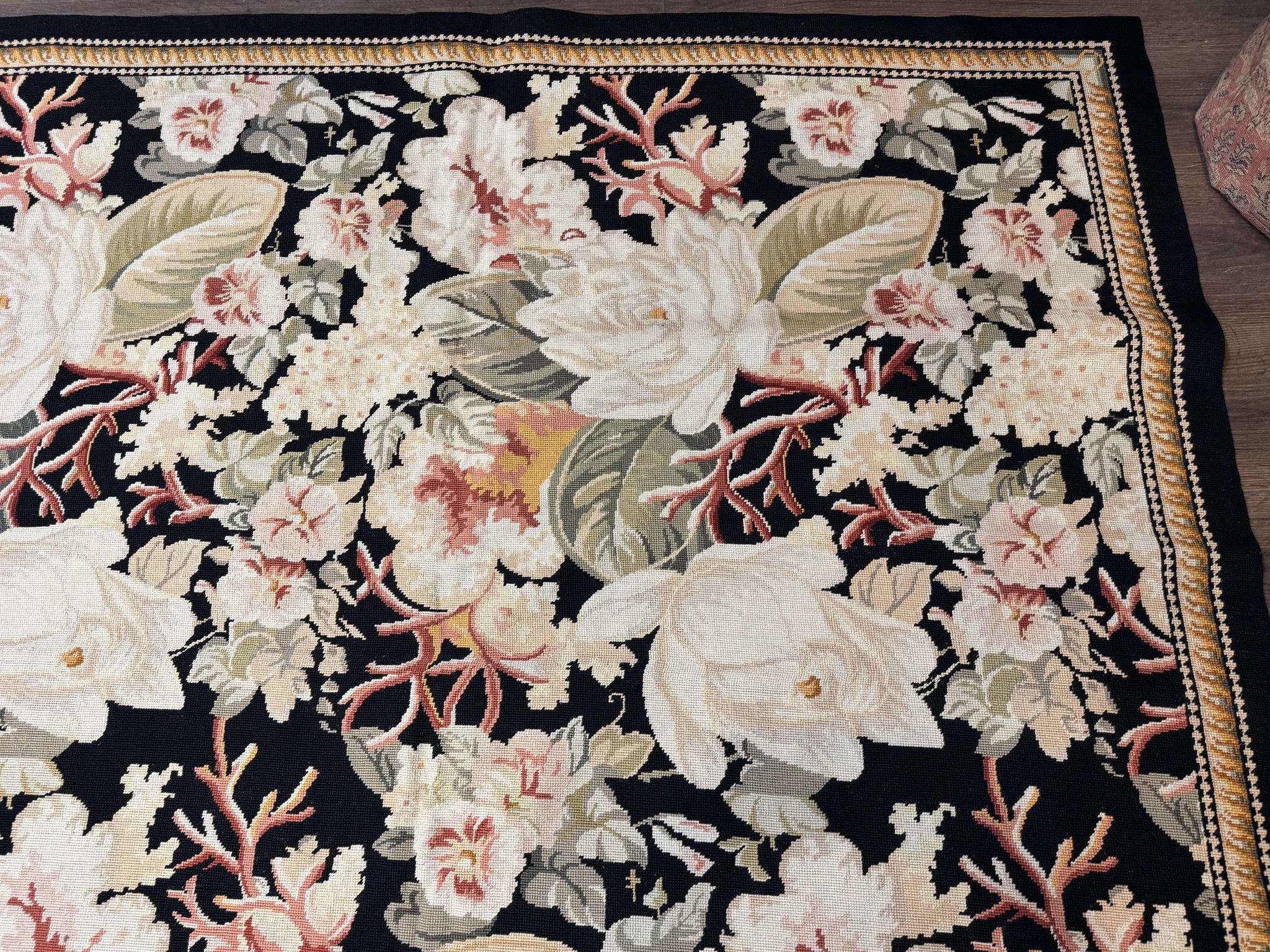 Palace Size Needlepoint Rug 13x17, Extra Large Wool Floral Handmade Carpet, European Design, Botanical by Jewel Rugs