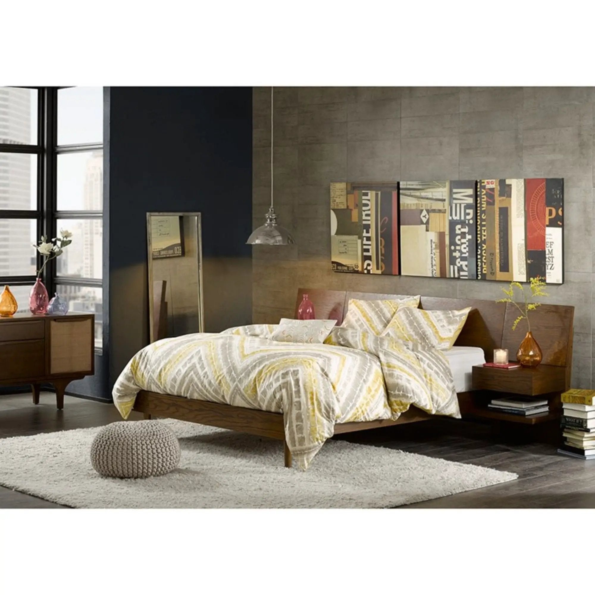 Queen Size Bed With Attached Nightstands And Hidden Storage - Pecan by HouseOfZazla