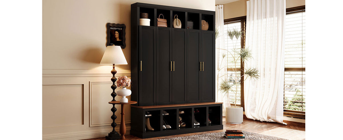 Farmhouse Entryway Storage Cabinet with Coat Closet - Black, photo 5 of 10