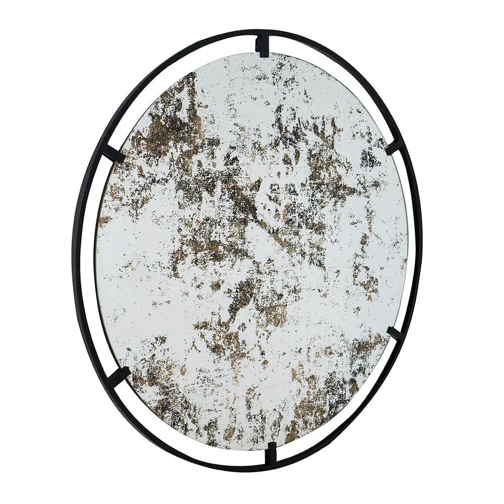 Theodor - Mirror With Industrial Design Round Mirror With Metal Frame For Wall Decor & Entryway Console Lean Against Wall - Black by HouseOfZazla