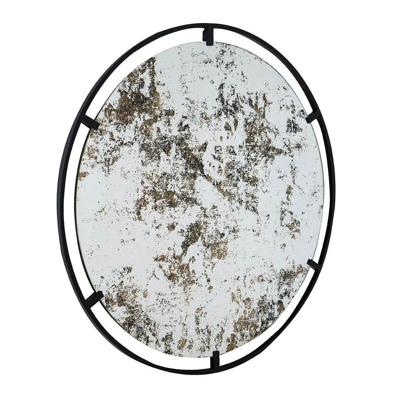 Theodor - Mirror With Industrial Design Round Mirror With Metal Frame For Wall Decor & Entryway Console Lean Against Wall - Black by HouseOfZazla