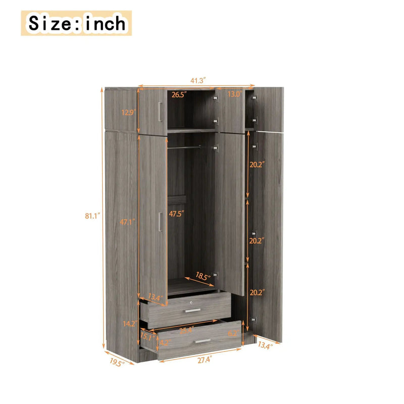 Modern 3 Door Mirror Wardrobe With 2 Drawers And Top Cabinet by HouseOfZazla