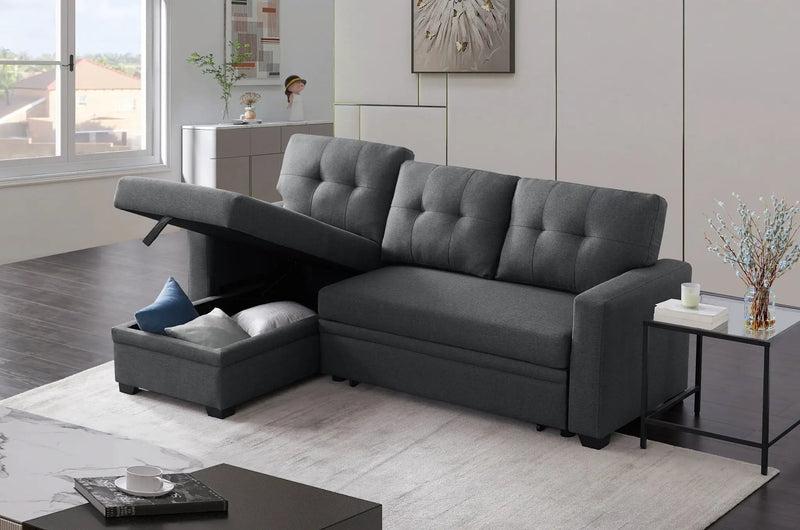 Upholstered Pull Out Sectional Sofa With Chaise by Unique Piece Furniture