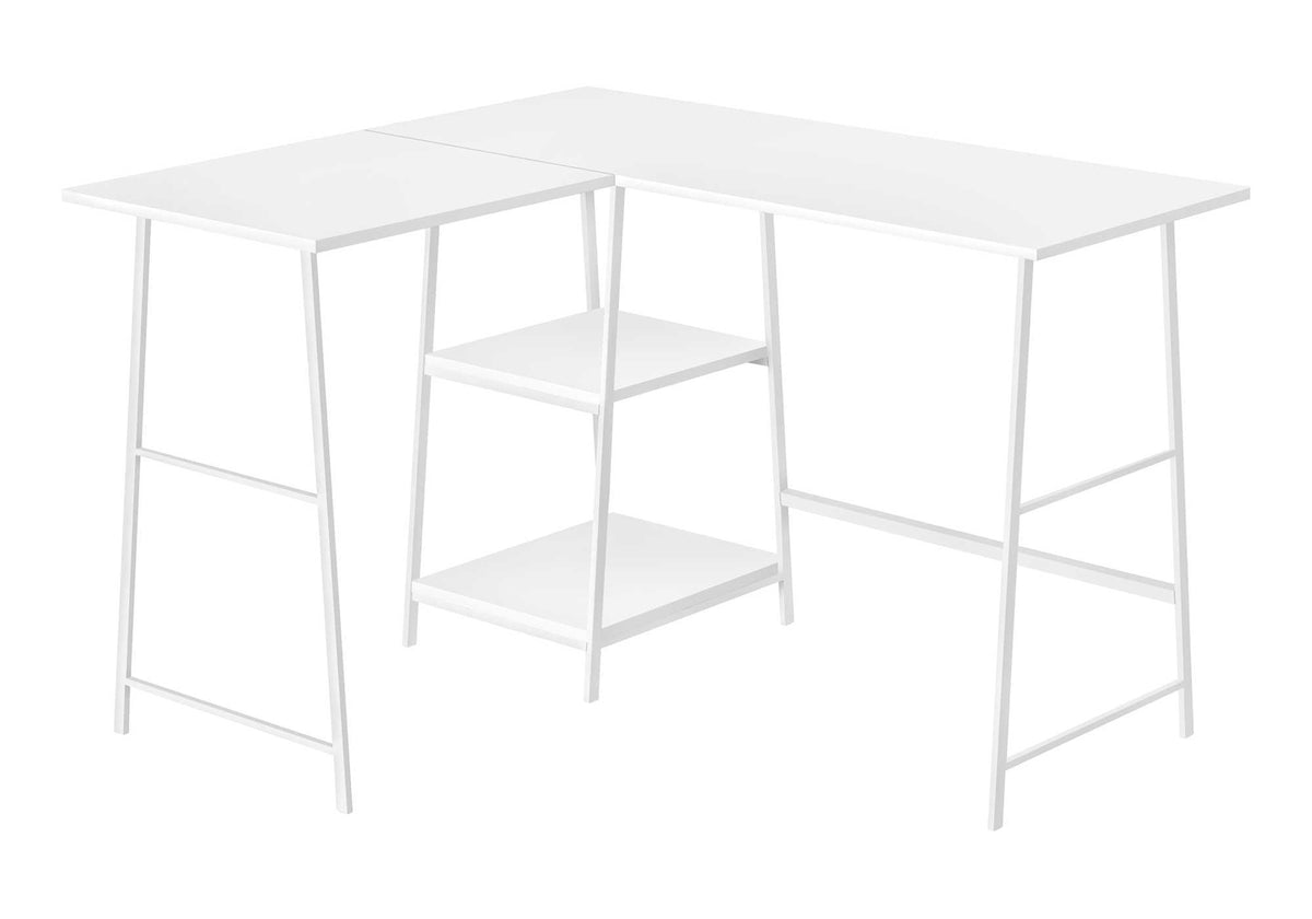 L-Shape Computer Desk with Storage Shelves - Light Brown or White