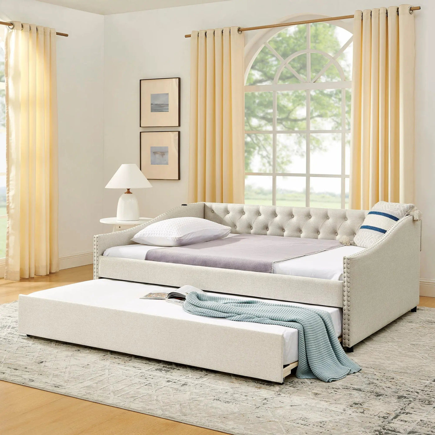 Upholstered Daybed With USB Charging & Pull Out Bed by HouseOfZazla