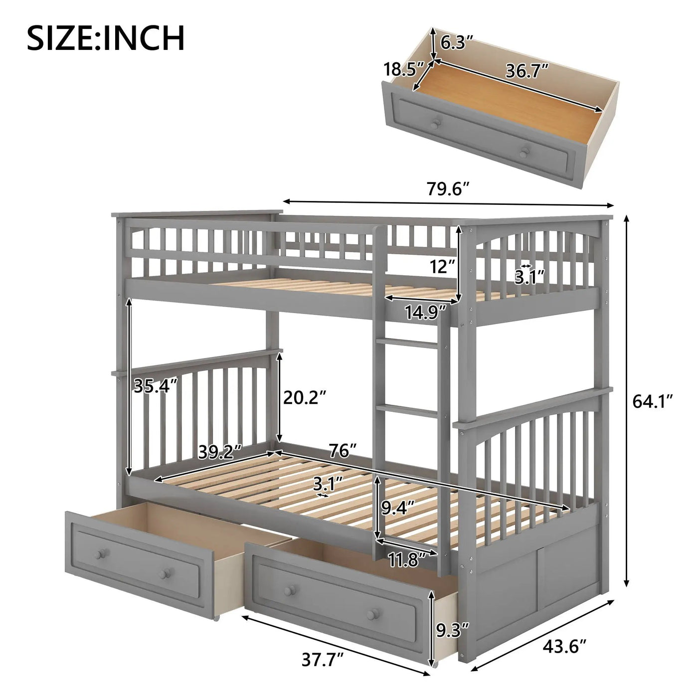 Twin Over Twin Bunk Bed With Drawers, Convertible Beds by HouseOfZazla