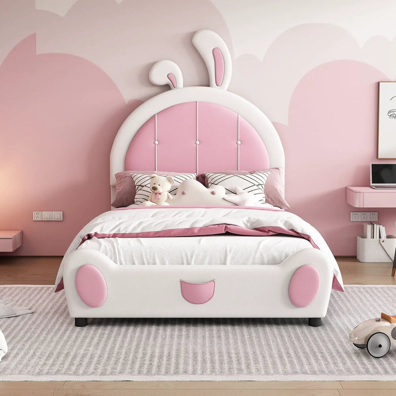 Upholstered Platform Bed With Rabbit Shaped Headboard by Unique Piece Furniture
