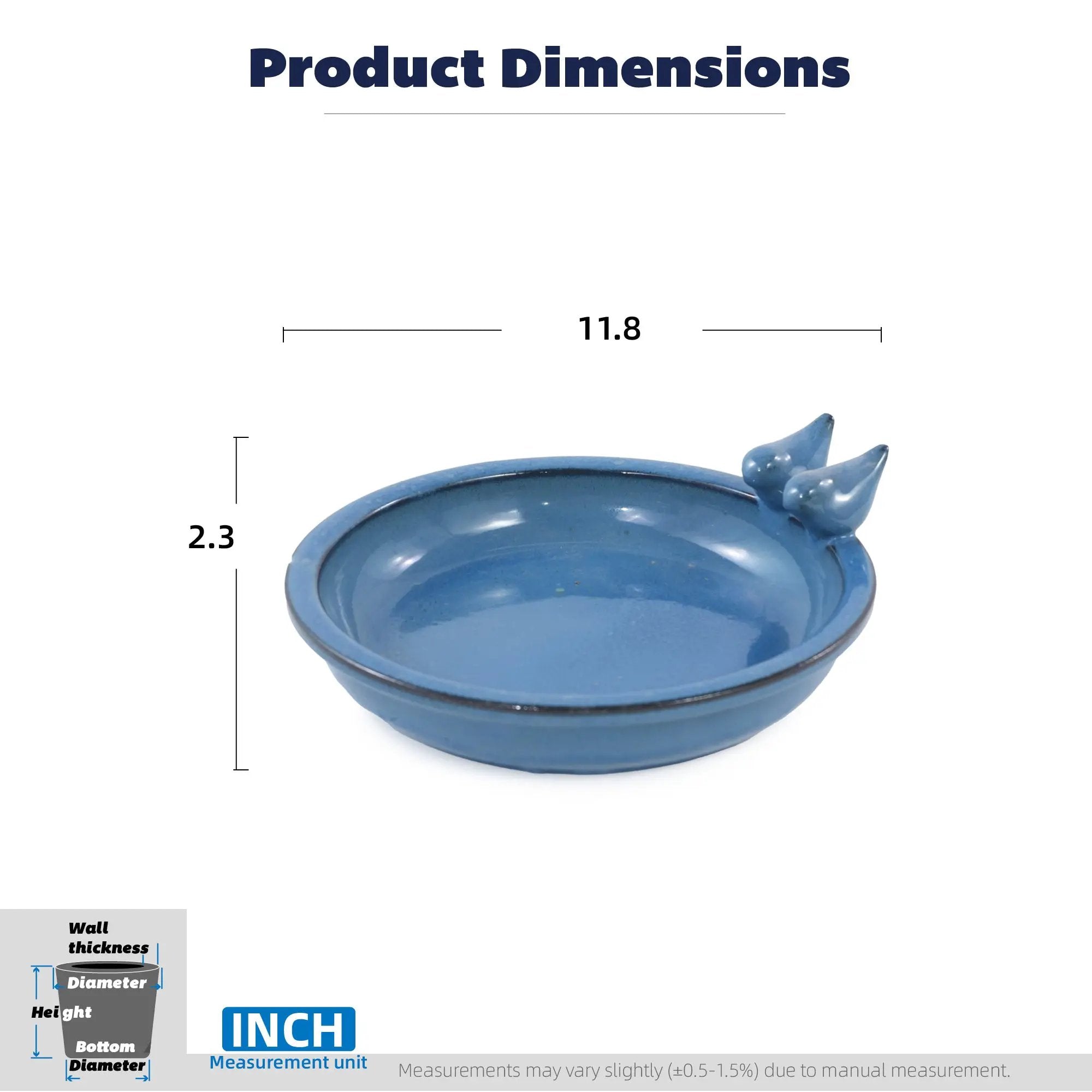 Handmade Ceramic Bird Bath, 11.8 Inch by HouseOfZazla
