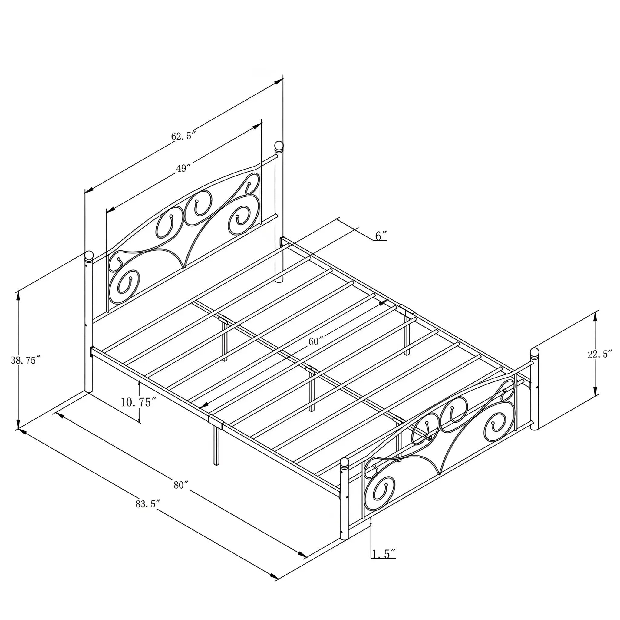 Queen Size Unique Flower Sturdy System Metal Bed Frame with Headboard and Footboard by HouseOfZazla