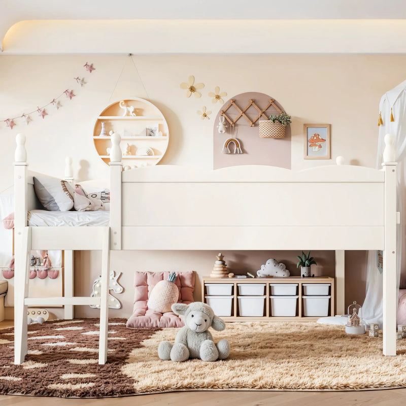 Full Size Low Loft Bed with Full-Length Guardrails by HouseOfZazla